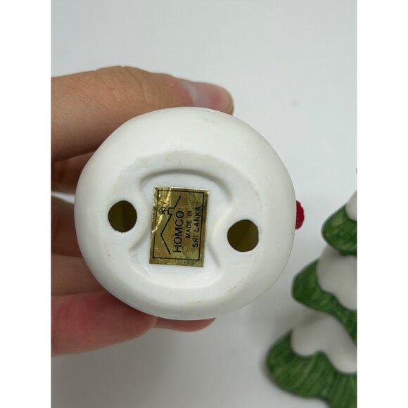 VTG Homco Christmas Snowman & Pine Tree Ceramic Figurine Set 2.5" Holiday Decor - Picture 5 of 7